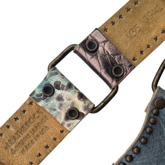 Leatherock USA Mixed Leather Studded Link Belt Blue Teal Bronze Boho M35 3941 main image 7